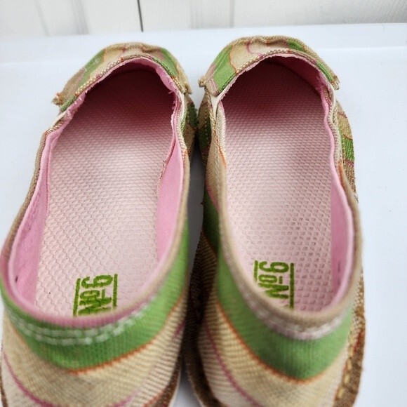 Mix Slip-on Striped Comfort Shoes Flats Espadrille Green Beige Canvas Sz 10 - Picture 11 of 14